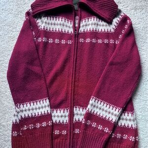 Eddie Bauer Berry Zip Fair Isle Sweater Cardigan